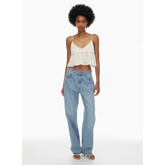 Aritzia LITTLE MOON Sedum Brown Satin Cropped Peplum Camisole Tank Top, Size S - Picture 11 of 15